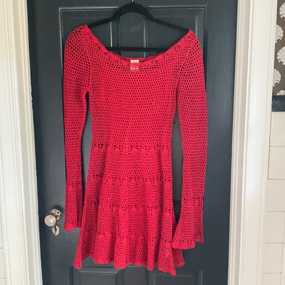 FP crocheted mini dress with matching slip size XS